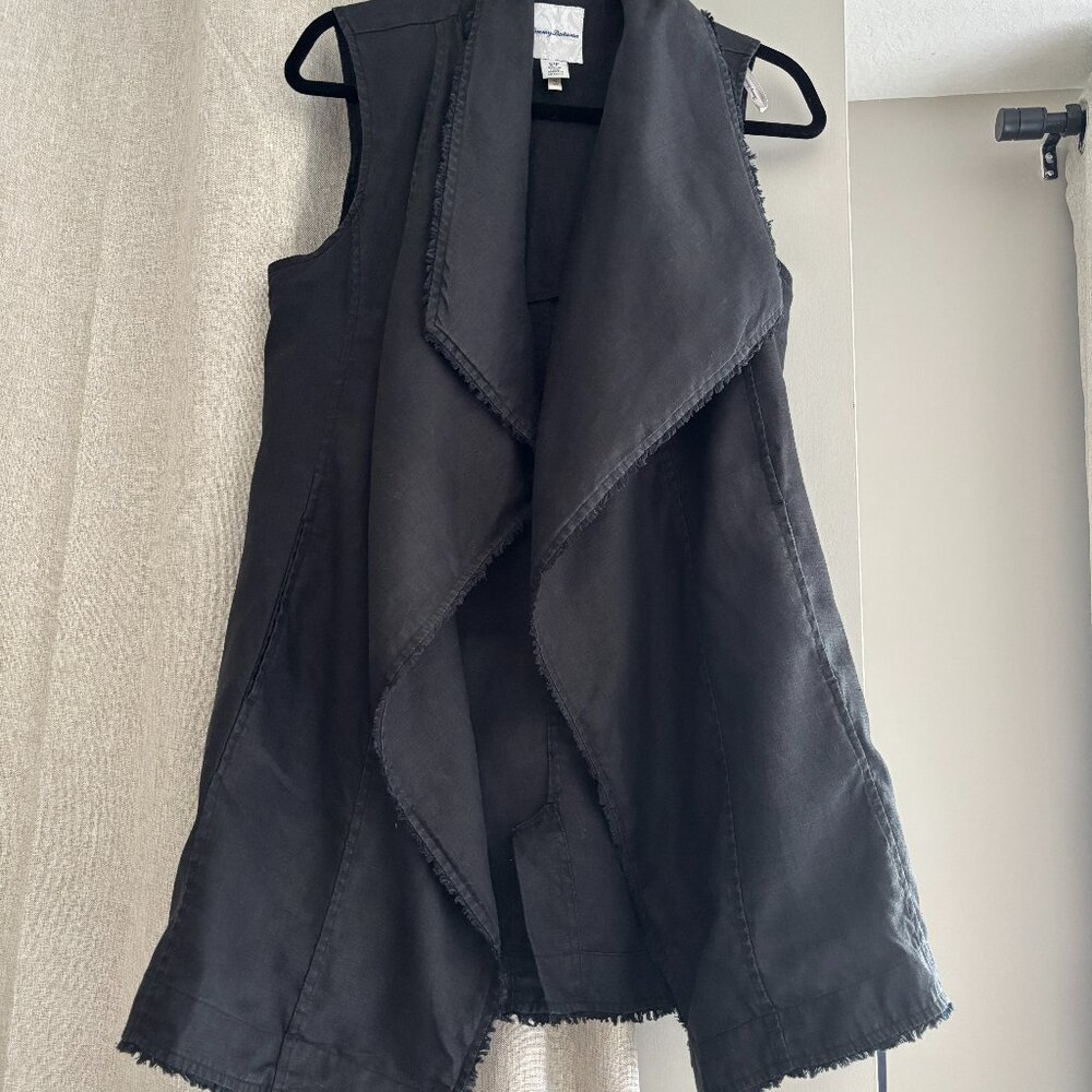 Tommy Bahama Long Open Women’s Black Vest - 100% Linen